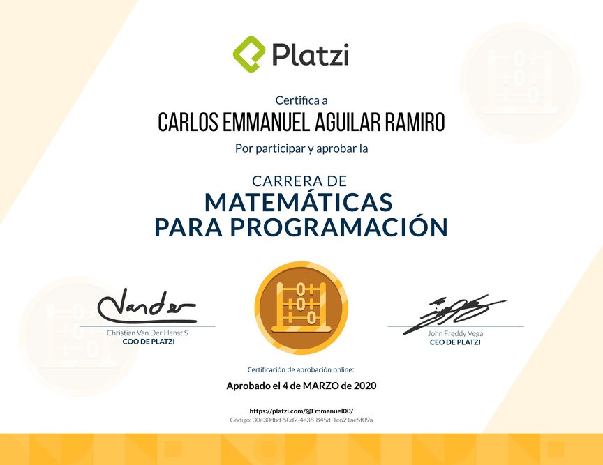 Diploma de la Ruta de Aprendizaje de Matemáticas para Programación