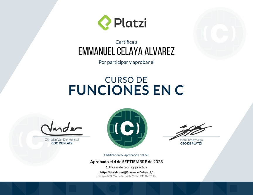 Diploma del Curso de Funciones en C