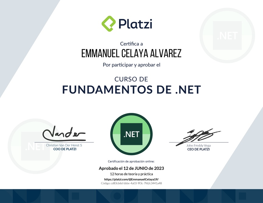 Diploma del Curso de Fundamentos de .NET