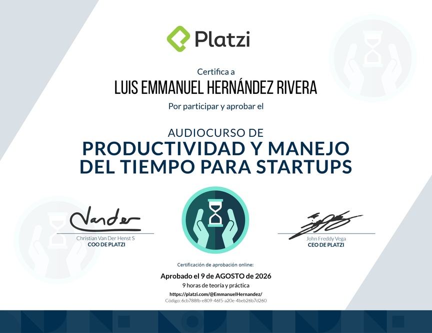 Diploma de Audiocurso de Productividad y Manejo del Tiempo para Startups