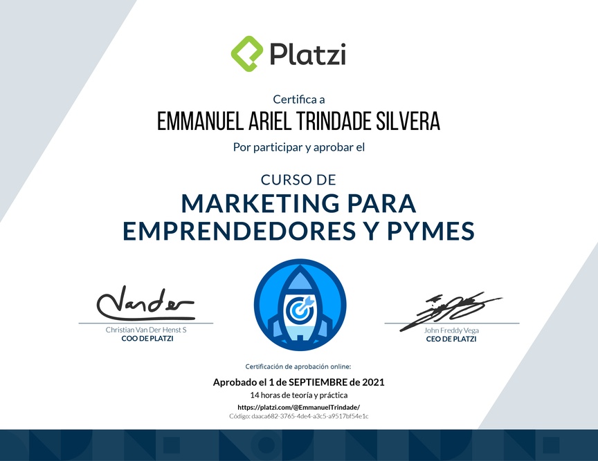 Diploma del Curso de Marketing para Emprendedores y PyMes