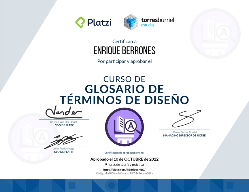 Diploma de Audiocurso Glosario de Términos de Diseño