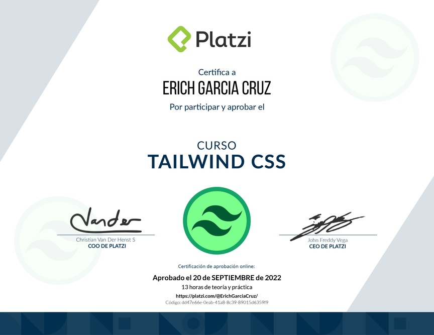 Diploma del Curso de Tailwind CSS 1