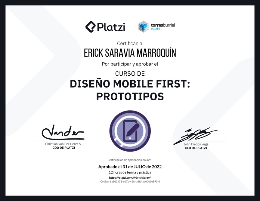 Diploma del Curso de Diseño Mobile First: Prototipos