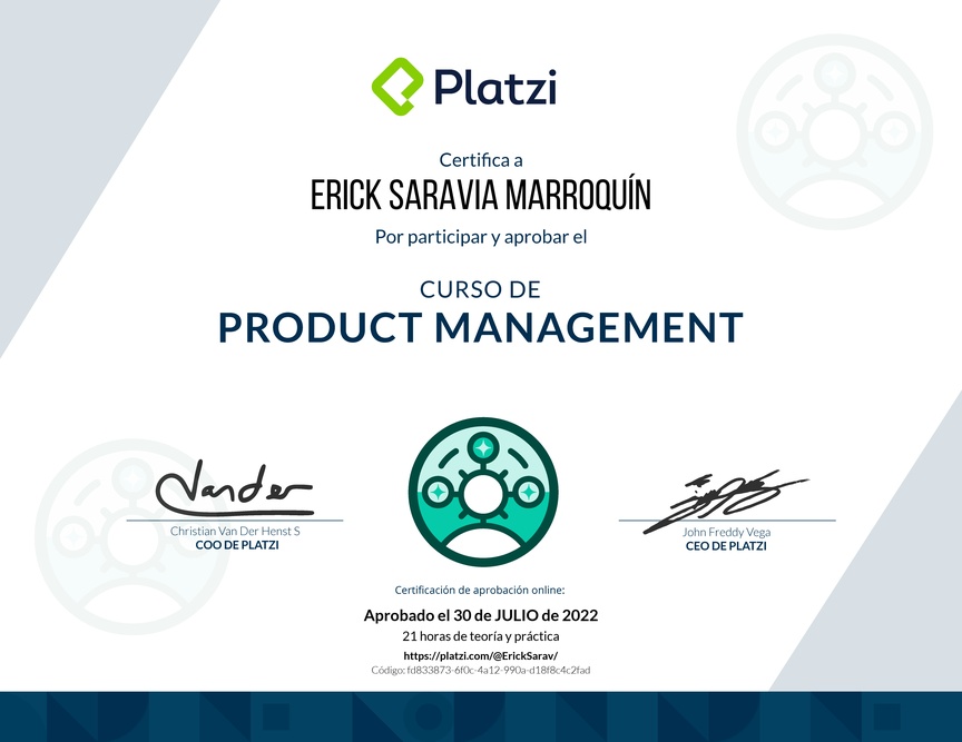 Diploma del Curso de Product Management