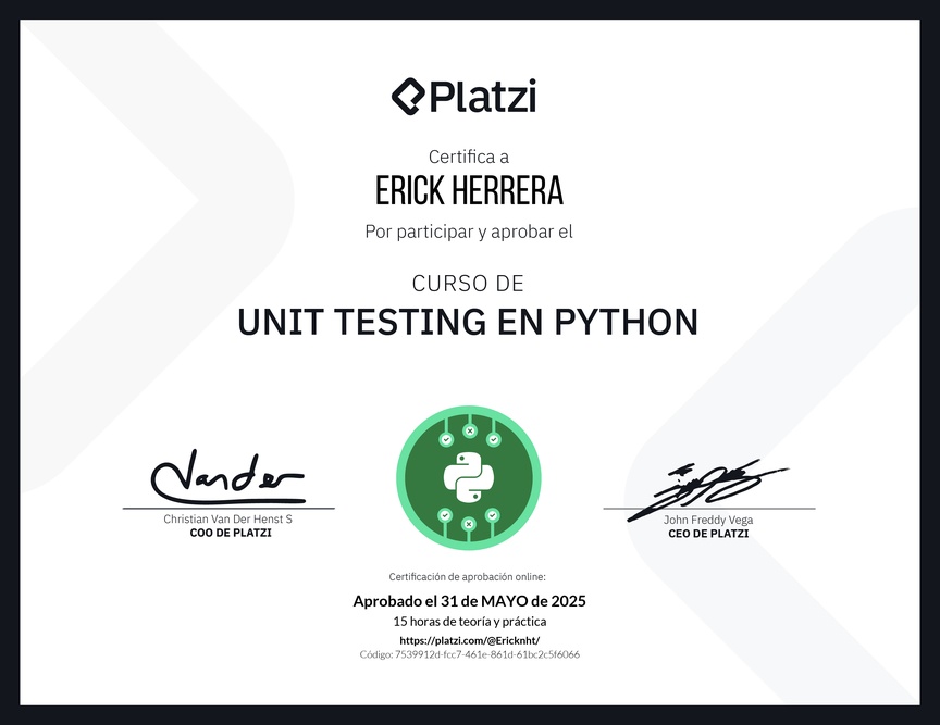 Diploma del Curso de Unit Testing en Python