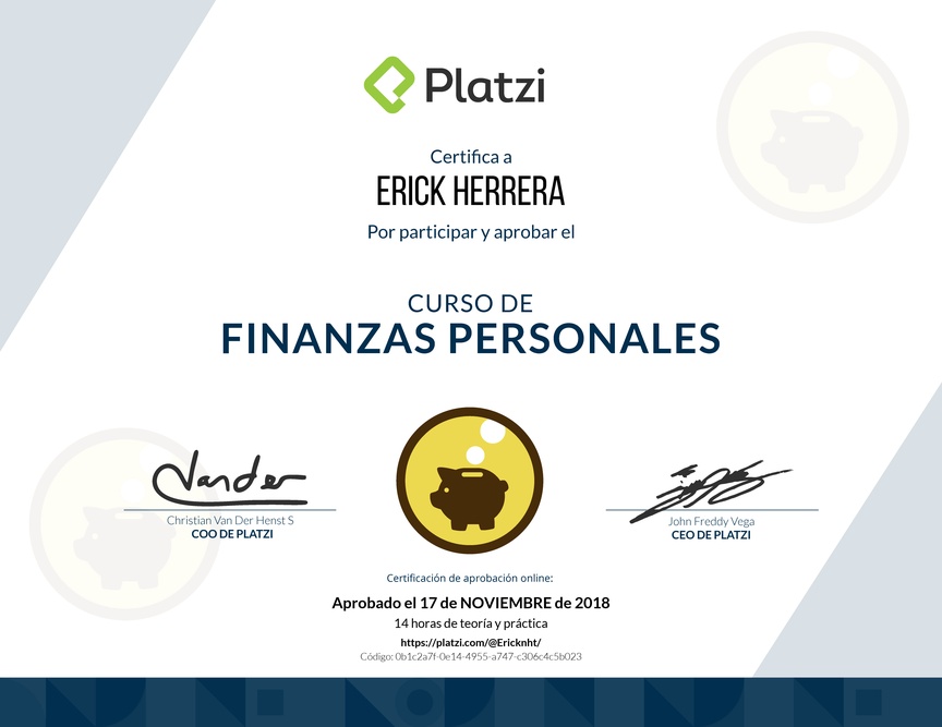 Diploma del Curso de Finanzas Personales 2017