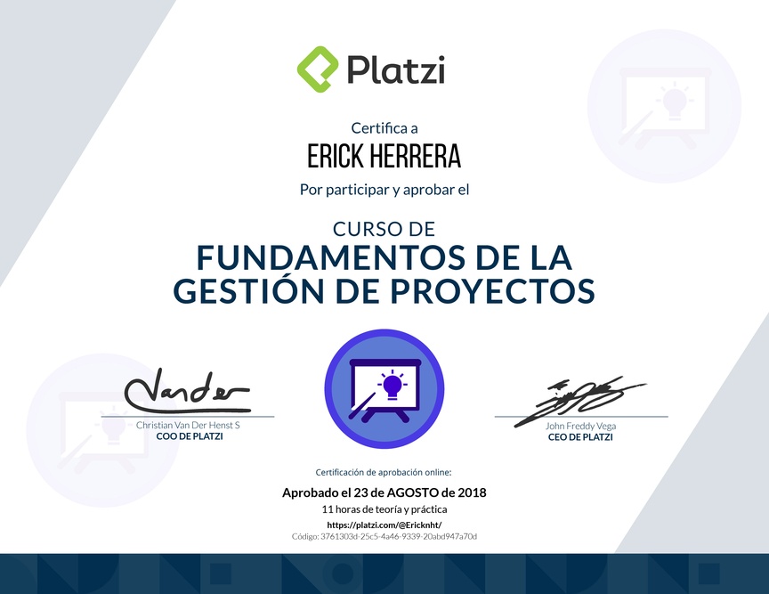 Diploma de Fundamentos de la Gestión de Proyectos - 2018