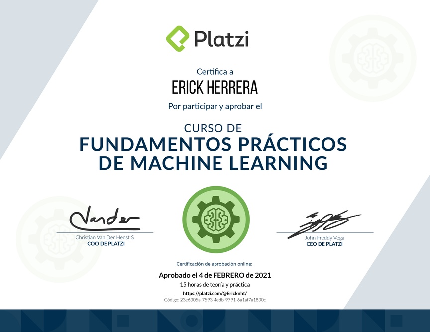 Diploma del Curso de Fundamentos Prácticos de Machine Learning