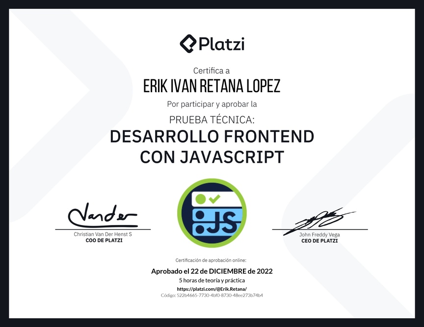 Diploma de Prueba Técnica: Desarrollo Frontend con JavaScript