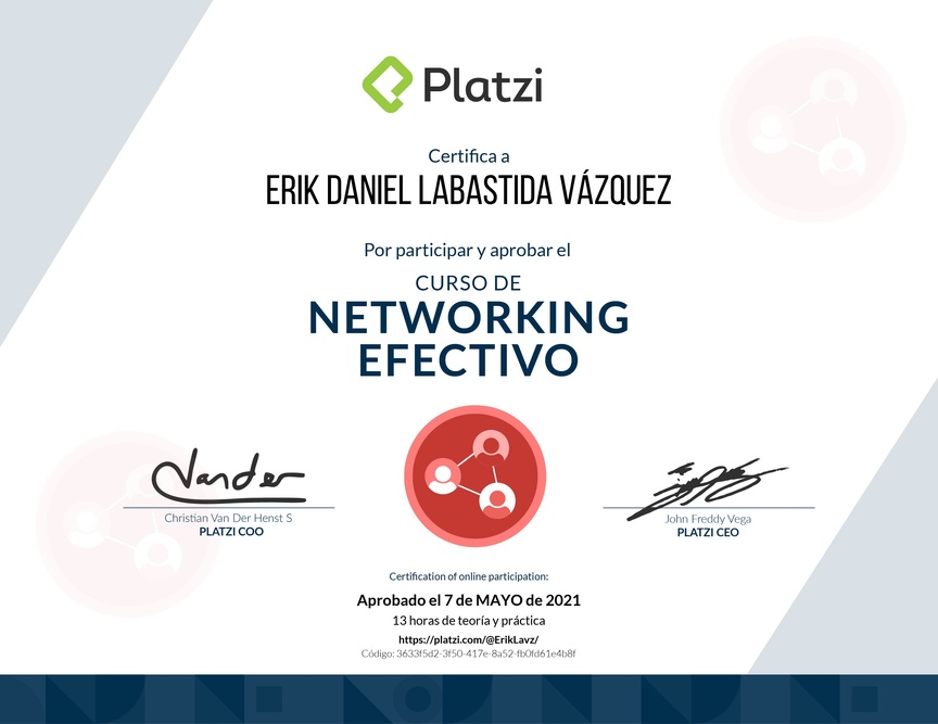 Diploma del Curso de Networking Efectivo 2020