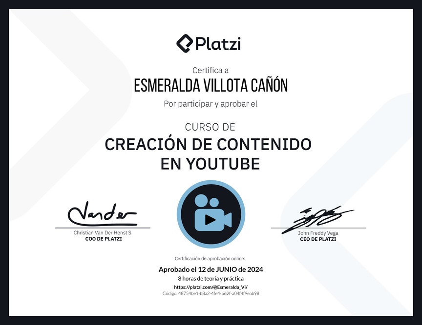 Diploma del Curso de Estrategia de Contenido en YouTube