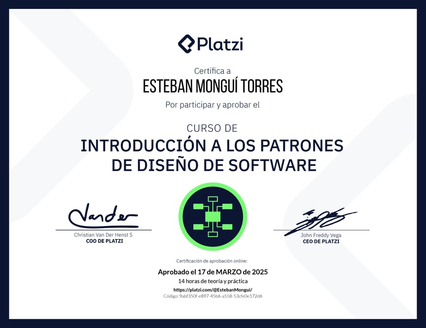 Diploma del Curso de Introducción a los Patrones de Diseño de Software
