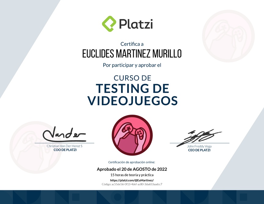 Diploma del Curso de Testing de Videojuegos