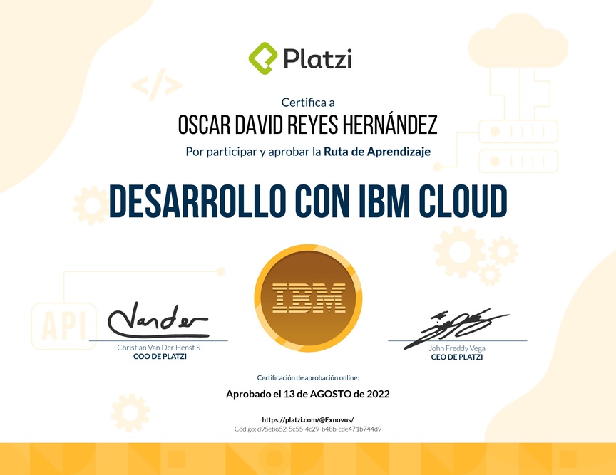 Diploma de la Ruta de Aprendizaje de Desarrollo con IBM Cloud