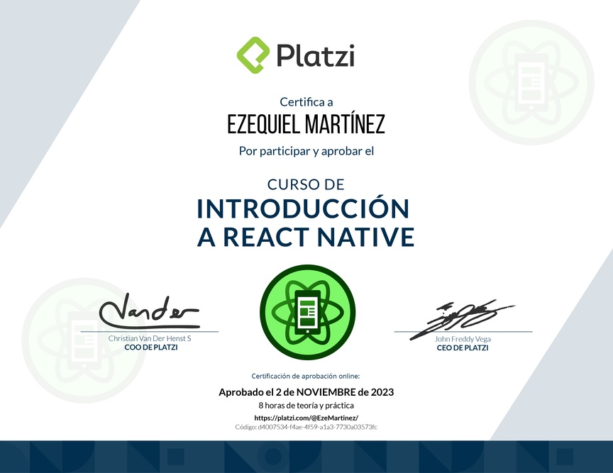 Diploma del Curso de Introducción a React Native