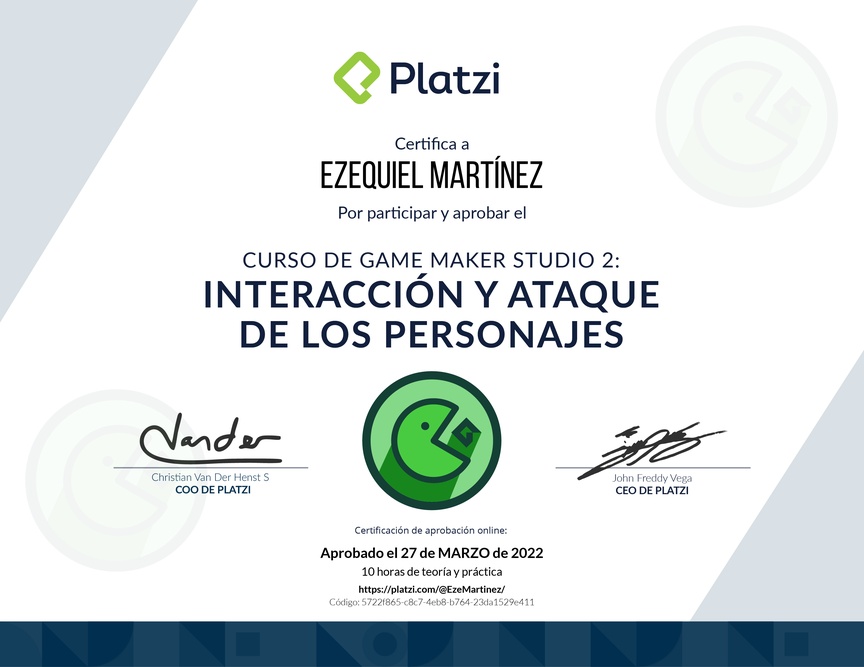 Diploma del Curso de Game Maker Studio 2: Interacción y Ataque de los Personajes