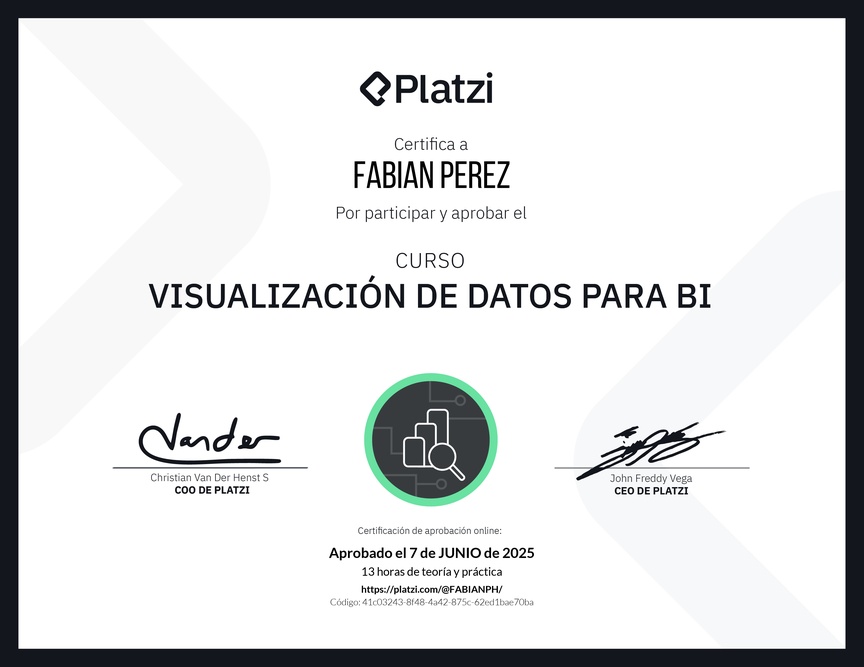 Diploma del Curso de Visualización de Datos para BI