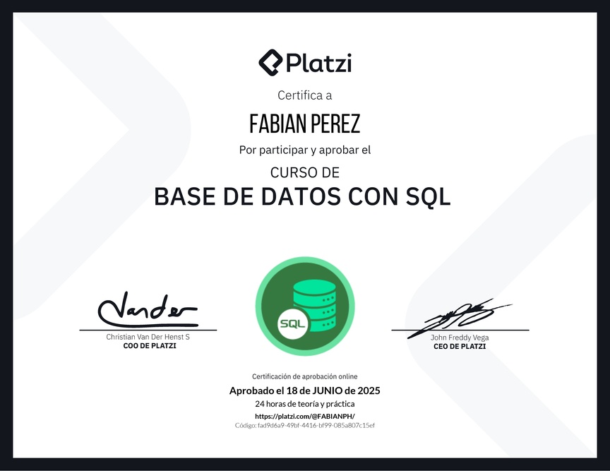 Diploma del Curso de Bases de Datos con SQL