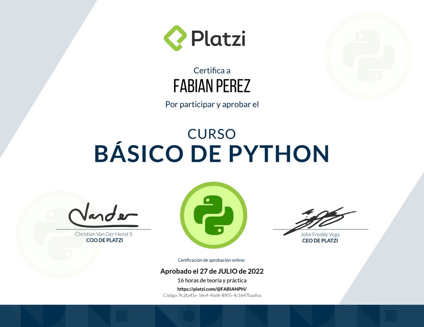 Diploma del Curso Básico de Python