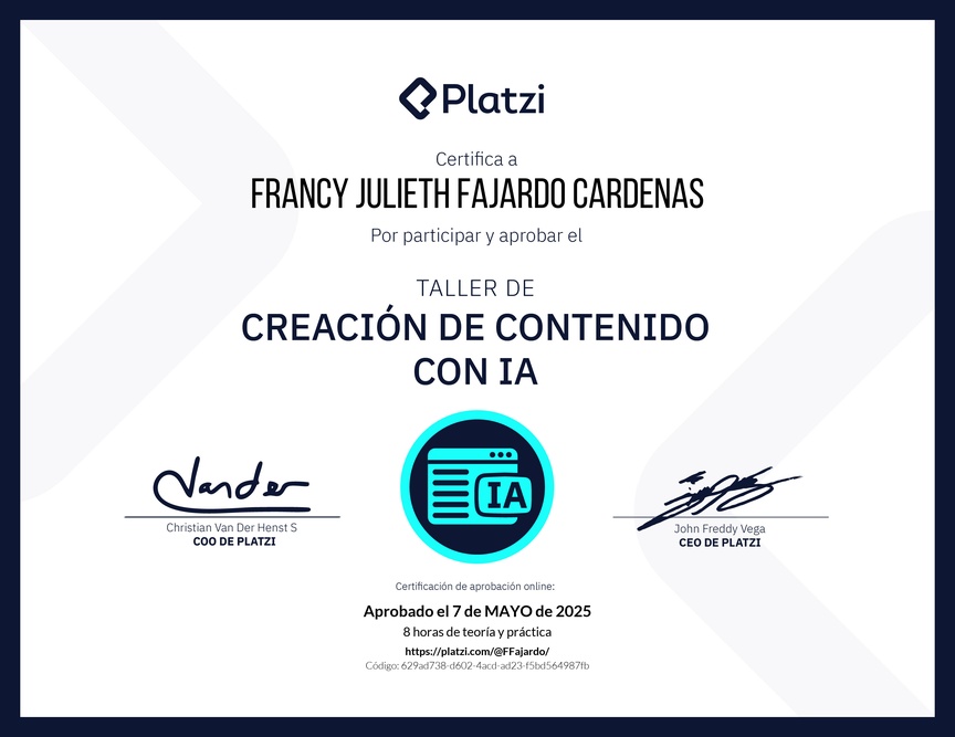 Diploma de Taller de Creación de Contenido con Inteligencia Artificial