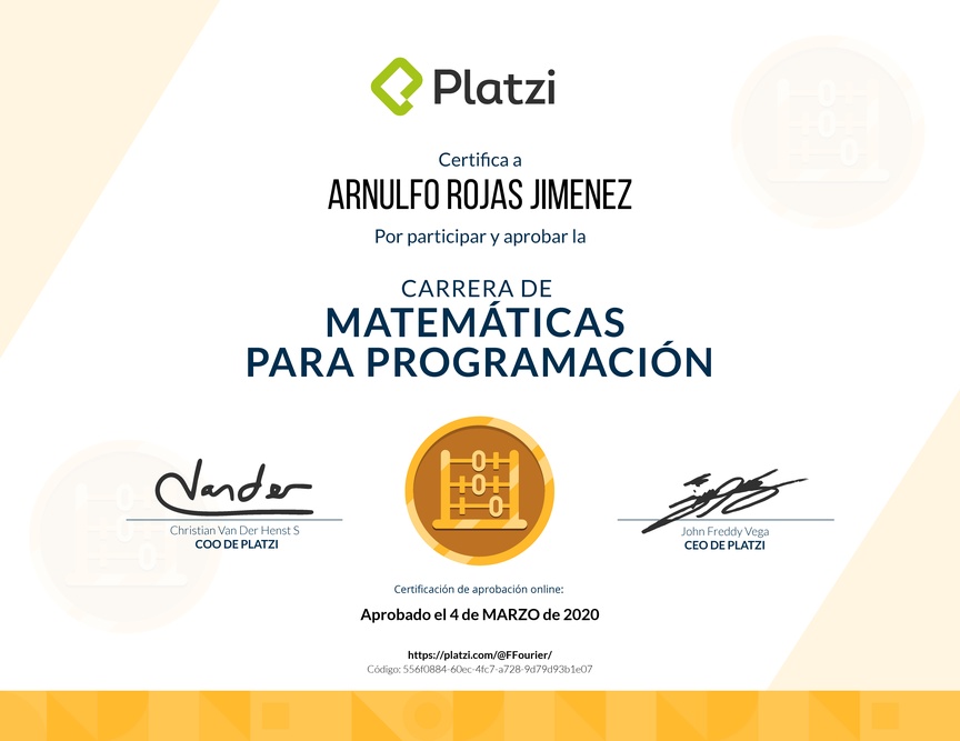 Diploma de la Ruta de Aprendizaje de Matemáticas para Programación