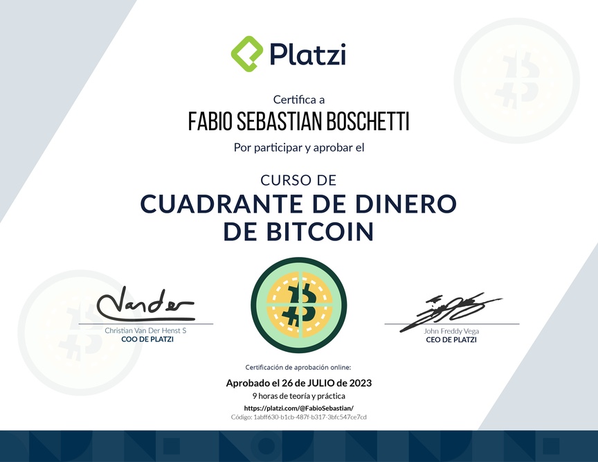 Diploma de Cuadrante de Dinero de Bitcoin y Criptomonedas