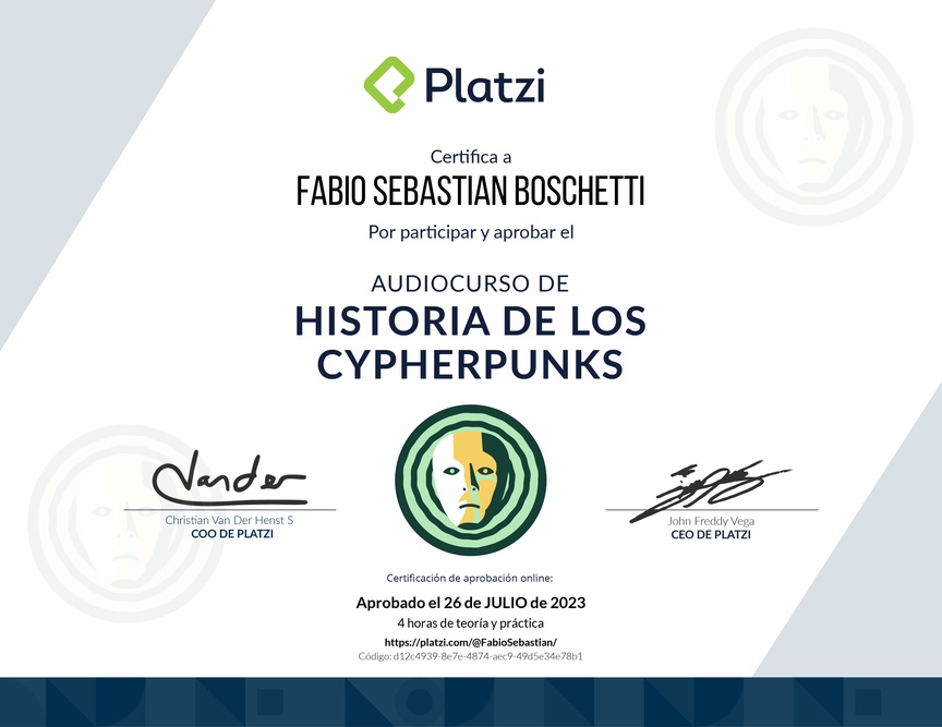 Diploma de Audiocurso de Historia de los Cypherpunks