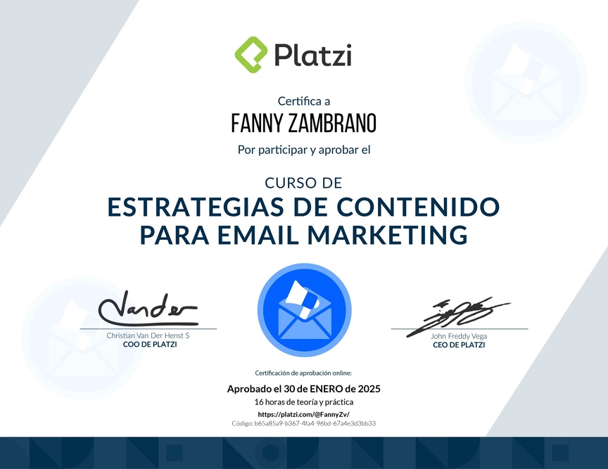Diploma del Curso de Estrategias de Contenido para Email Marketing