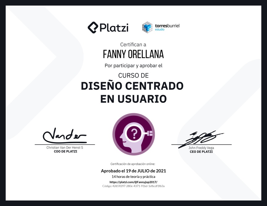 Diploma del Curso de Diseño Centrado en Usuario