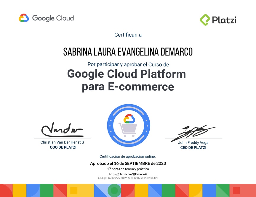 Diploma del Curso de Google Cloud Platform para E-commerce