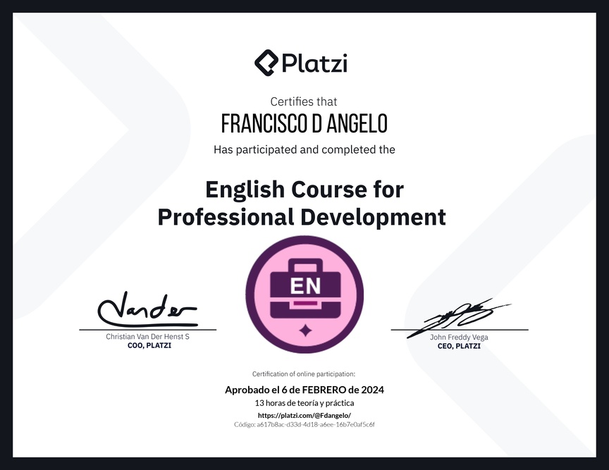 Diploma del Curso en Inglés para el Desarrollo Profesional