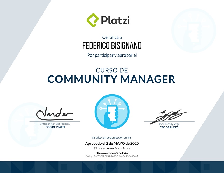 Diploma del Curso de Community Manager (2018)