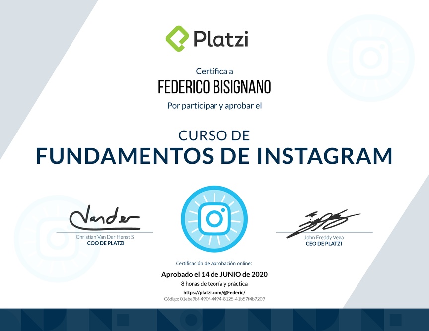 Diploma del Curso de Fundamentos de Instagram