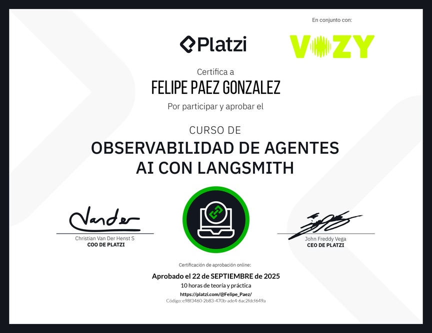 Diploma del Curso de Observabilidad de Agentes AI con LangSmith