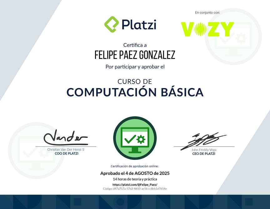 Diploma del Curso Básico de Computadores e Informática