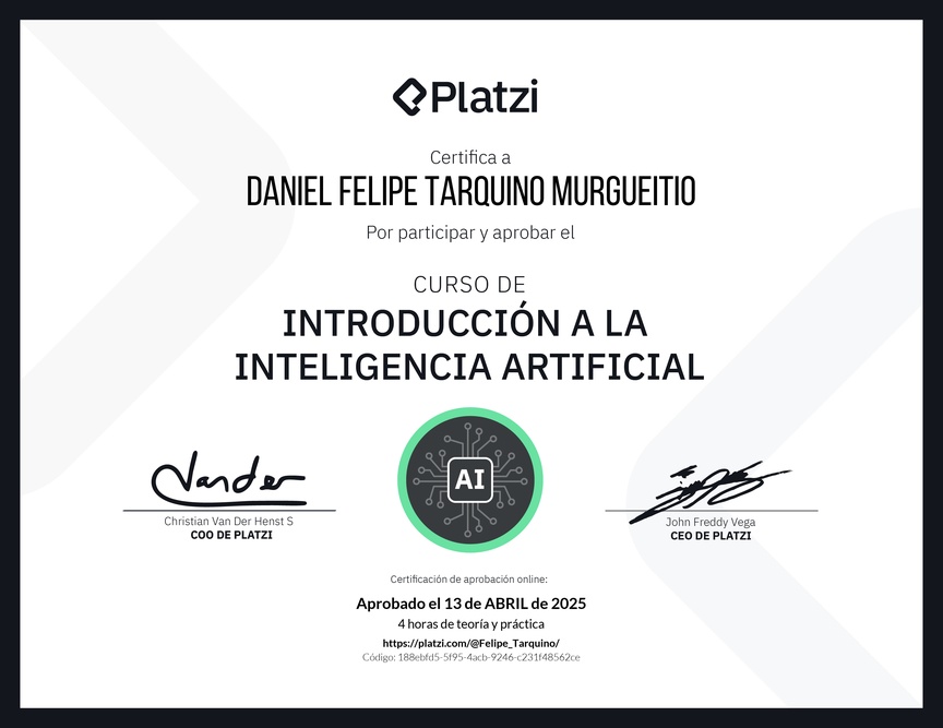 Diploma del Curso Gratis de Introducción a la Inteligencia Artificial