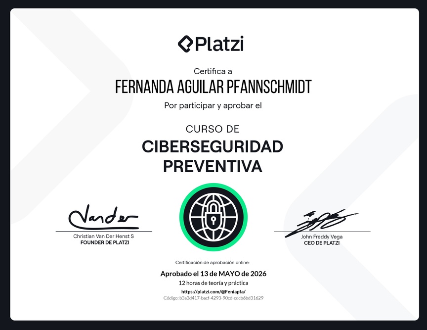 Diploma del Curso de Ciberseguridad Preventiva