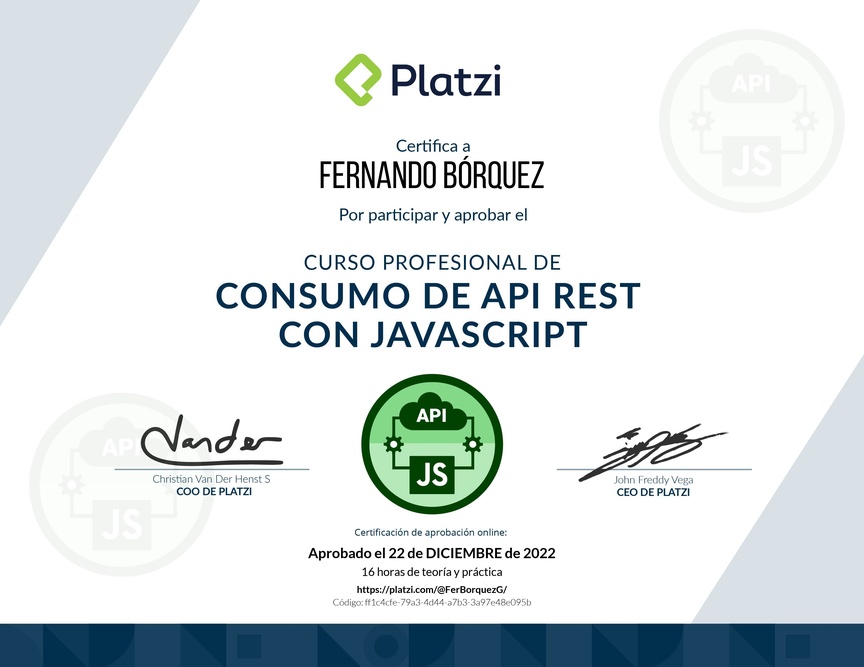 Diploma del Curso de API REST con Javascript: Performance y Usabilidad