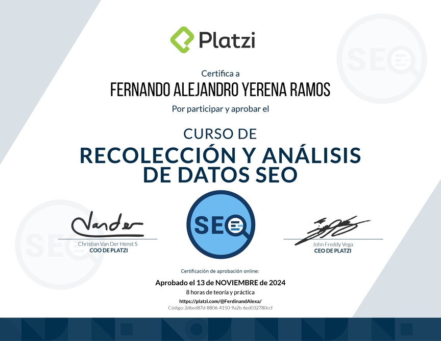 Diploma del Curso de Recolección y Análisis de datos SEO