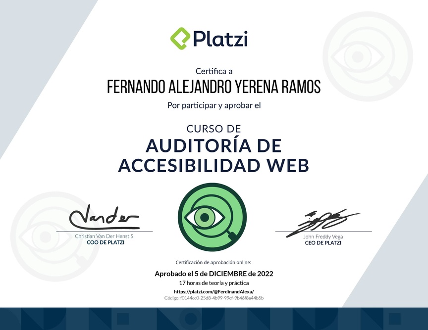 Diploma del Curso de Accesibilidad Web: Auditoría de Proyectos