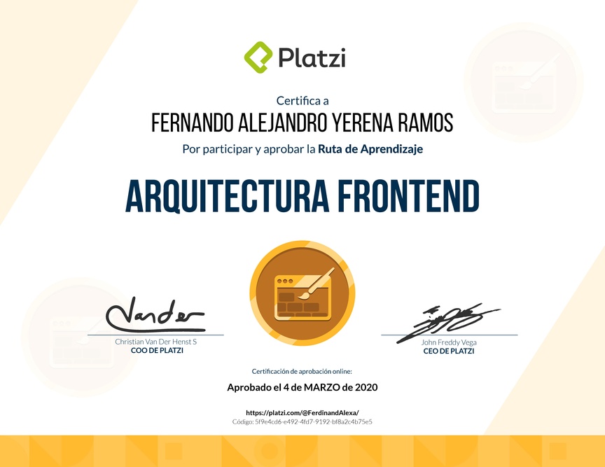 Diploma de la Ruta de Aprendizaje de Arquitectura Frontend