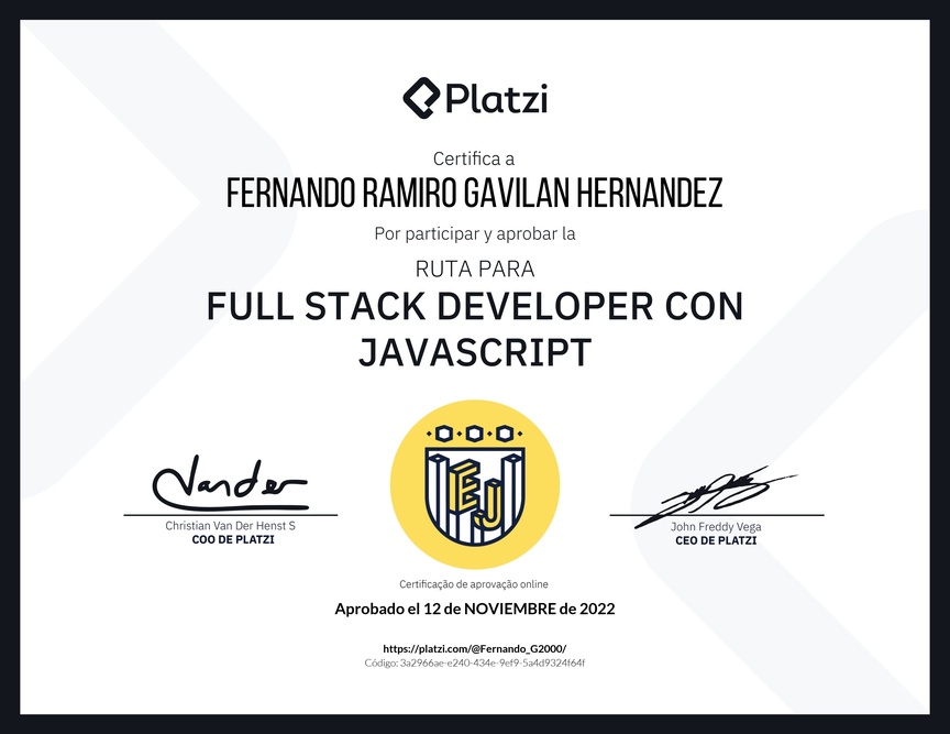 Diploma de la Ruta de Aprendizaje de Full Stack Developer con JavaScript
