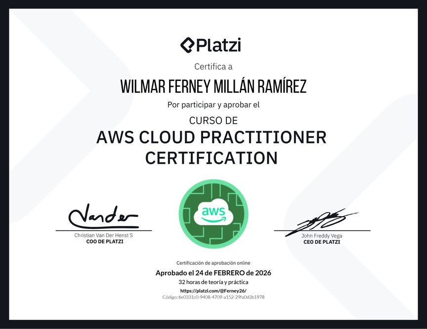 Diploma del Curso AWS Cloud Practitioner Certification