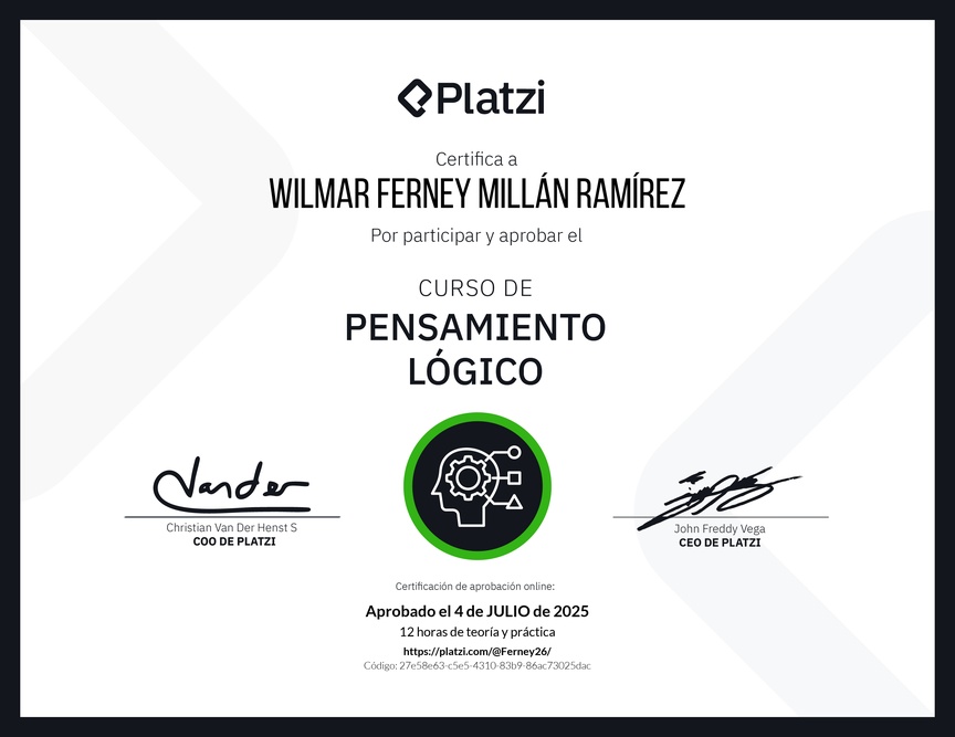 Diploma del Curso de Pensamiento Lógico