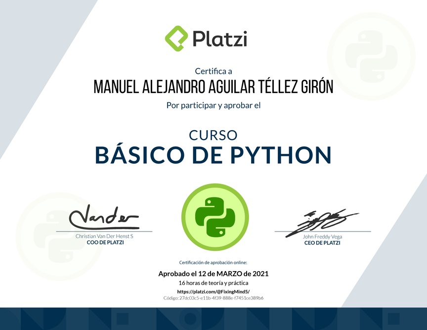 Diploma del Curso Básico de Python
