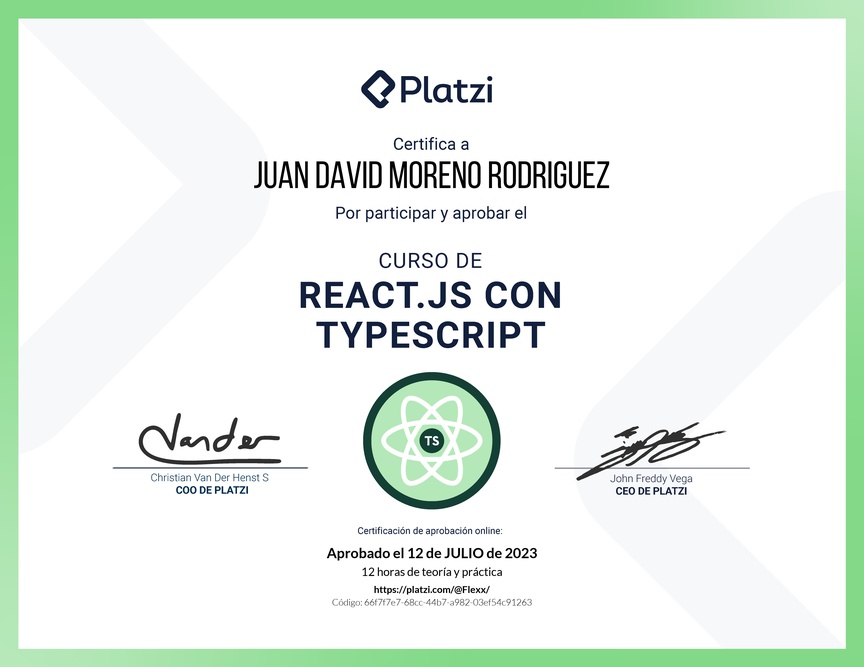 Diploma del Curso de React.js con TypeScript
