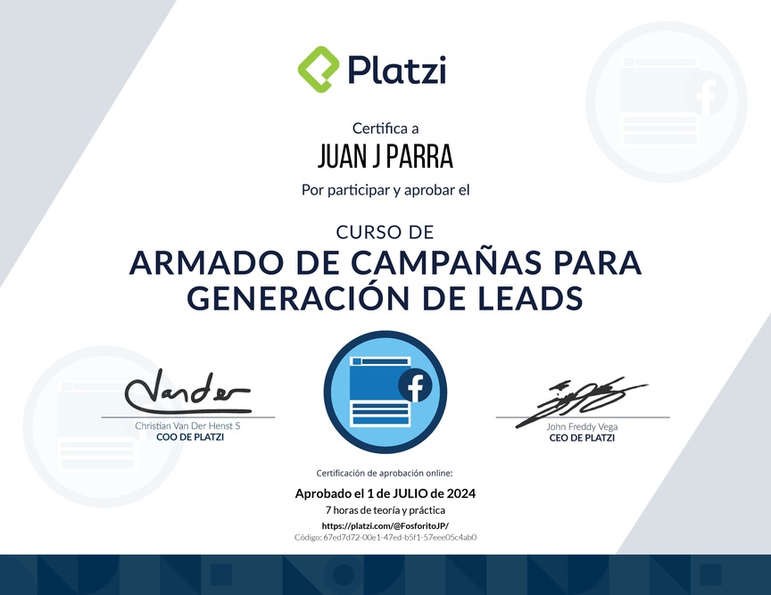 Diploma del Curso de Captación de Clientes con Meta Ads
