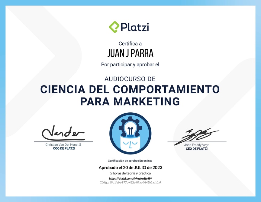 Diploma de Audiocurso para Analizar el Comportamiento del Consumidor