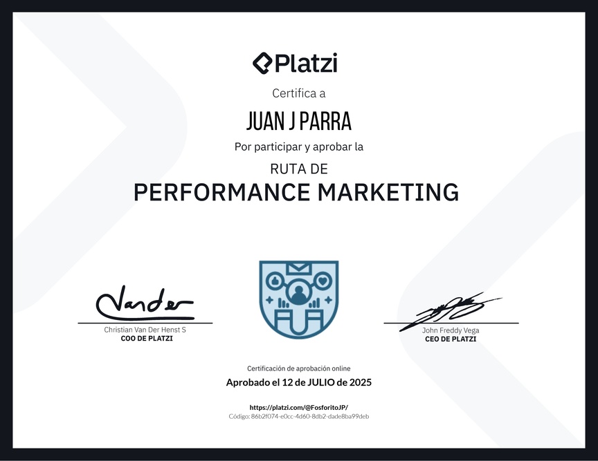 Diploma de la Ruta de Aprendizaje de Performance Marketing y Publicidad Digital